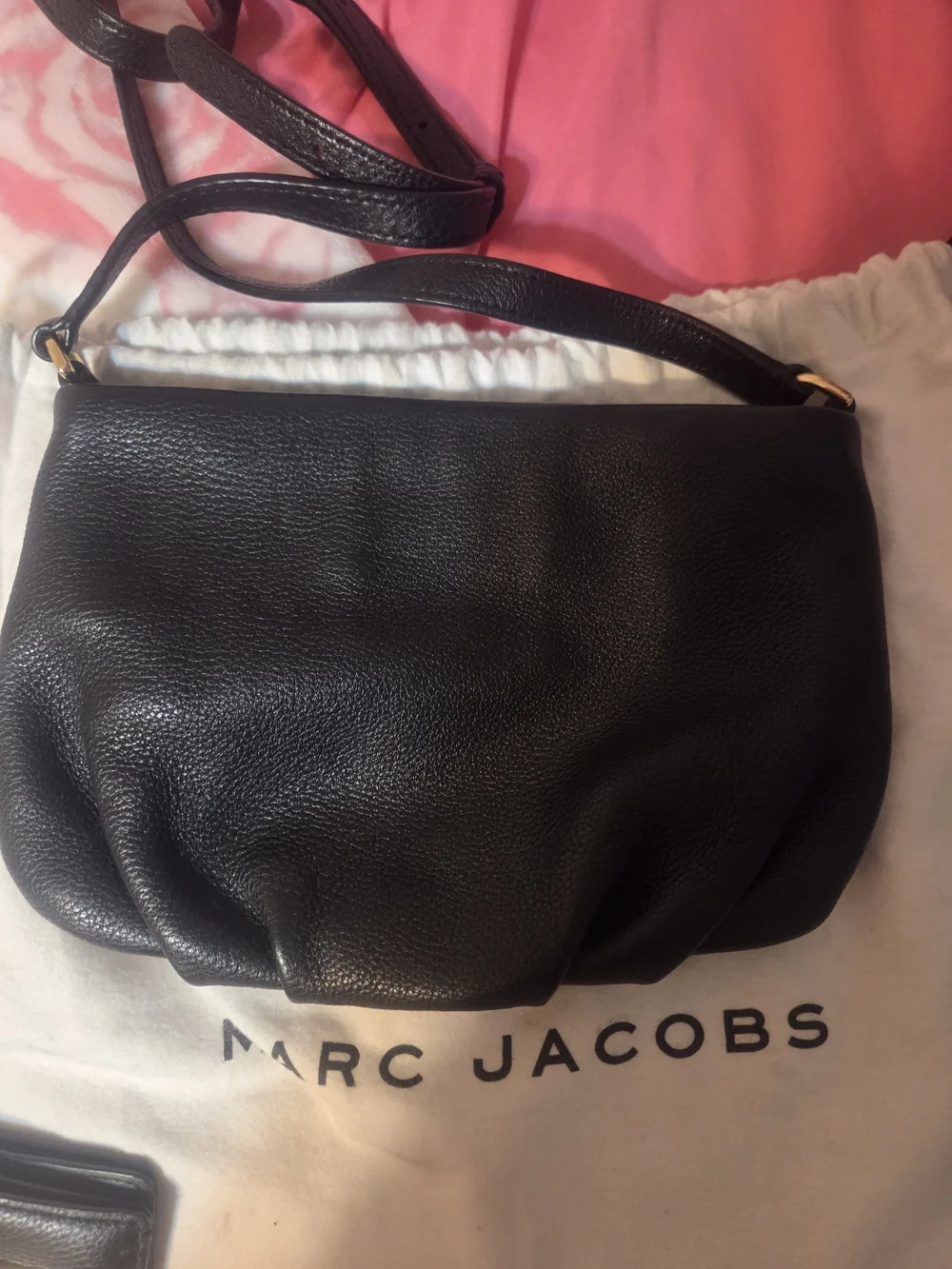 Marc Jacobs Black Pebbled Leather Crossbody with Gold Plaque